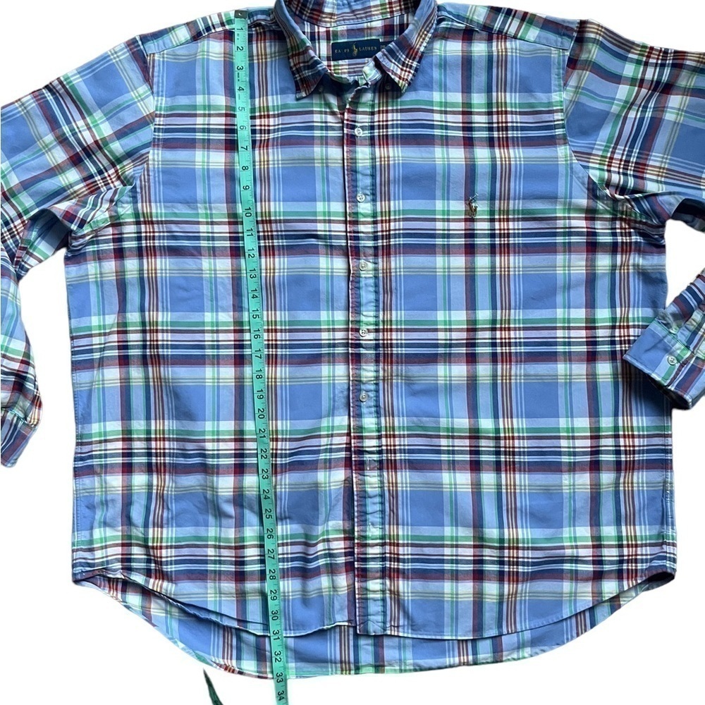 POLO RALPH LAUREN MEN'S NAVY GREEN LONG SLEEVE PLAID OXFORD SHIRT size 2XB. - Picture 6 of 7